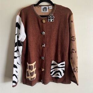 New Storybook Knits Animal Zebra Lion Safari Themed Cardigan Size Medium